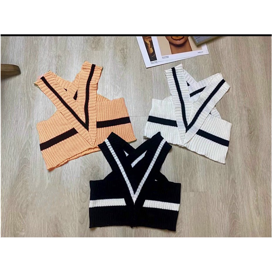 Áo 2 dây kiểu yếm chữ V gân tăm form croptop ôm body alohashop91