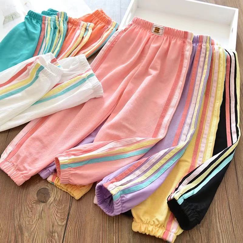 Quần Legging Thể Thao Họa Tiết Sọc Cầu Vồng Chống Muỗi Dành Cho Bé Gái