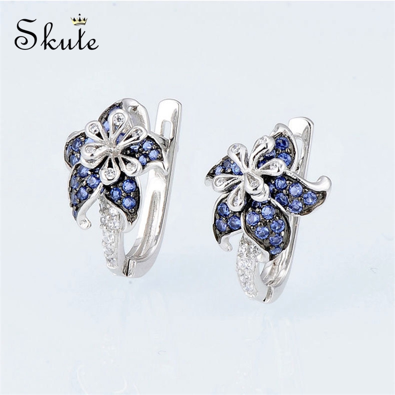 Bông tai Skute dạng kẹp hình bông hoa đính đá zircon phong cách Pháp cổ điển thời trang cho nữ