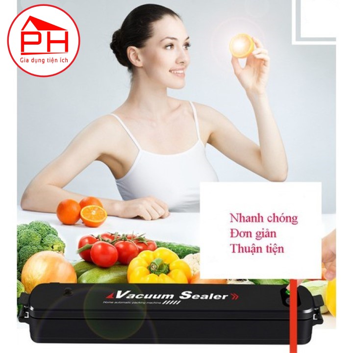 Máy hút chân không Vacuum Sealer bảo vệ thực phẩm đơn giản hiệu quả, kiêm máy hàn miệng túi - Tặng kèm 10 túi chân không