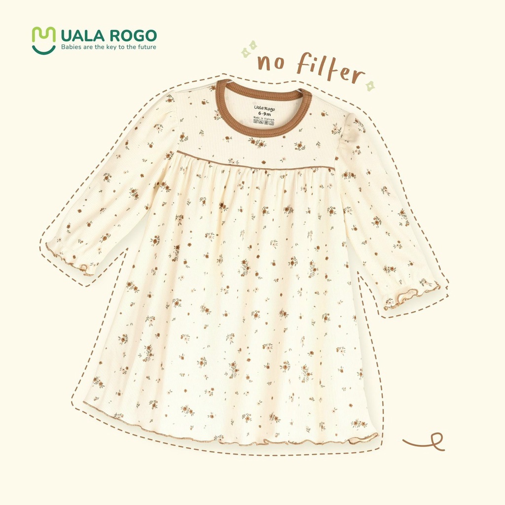 UR 3981. Váy bé gái Ualarogo 6 tháng - 4 tuổi vải modal fabric co giãn thoán mát cổ tròn tay lỡ siêu xinh