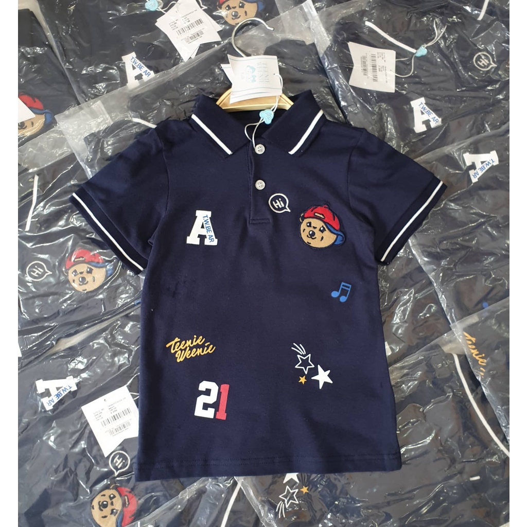 Áo polo teenie tím than ngực hình gấu