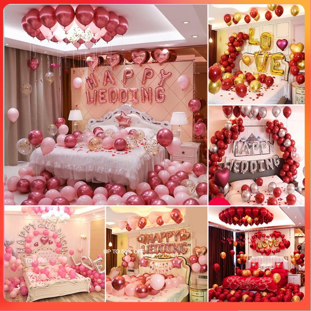 Set Bóng Trang Trí Phòng Cưới, Bóng Bay Trang Trí Phòng Cưới [TẶNG 100 CÁNH HOA HỒNG LỤA]