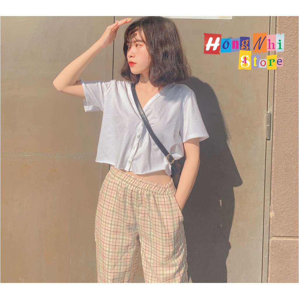 Áo Croptop Cổ Tim Nút Gài Tay Ngắn Oversize Ulzzang - MM
