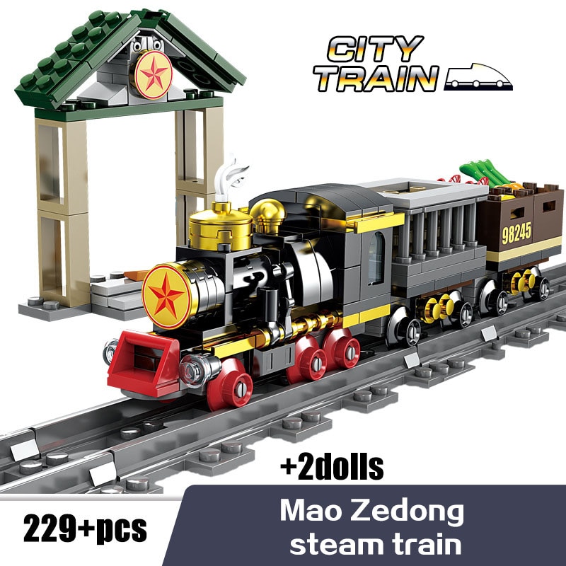 KAZI Steam-Era Freight Train Building Block Lego Compatible High-speed Rail Train Magnetic Track Classic Children Locomotive Toys for Gifts