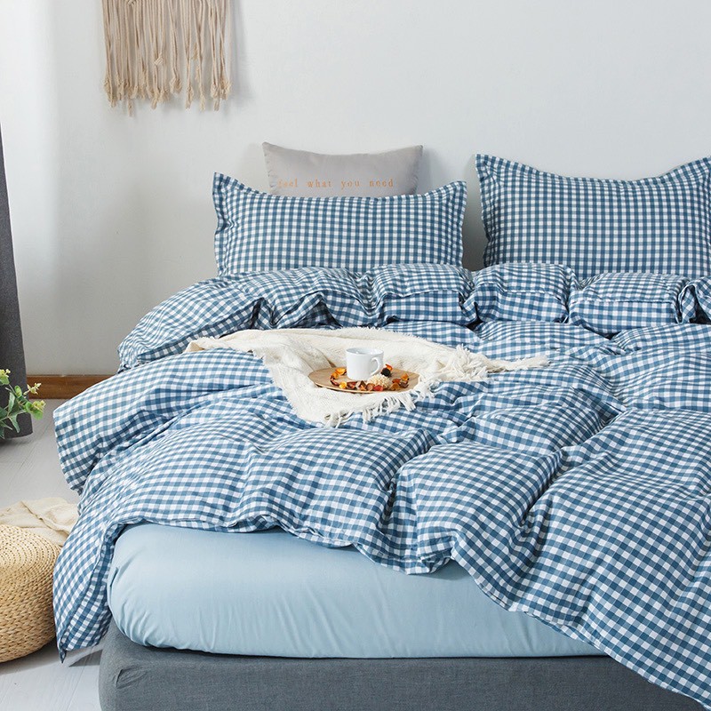 Bộ chăn ga gối cotton poly Lidaco - Caro Xanh ( SP001259)