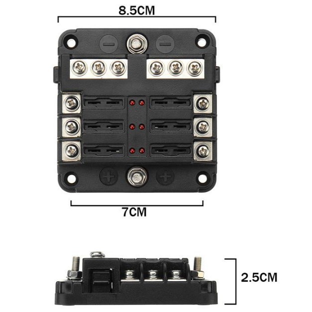 Hộp 6 cầu chì dành cho ô tô, tàu thuyền điện áp 12/24v