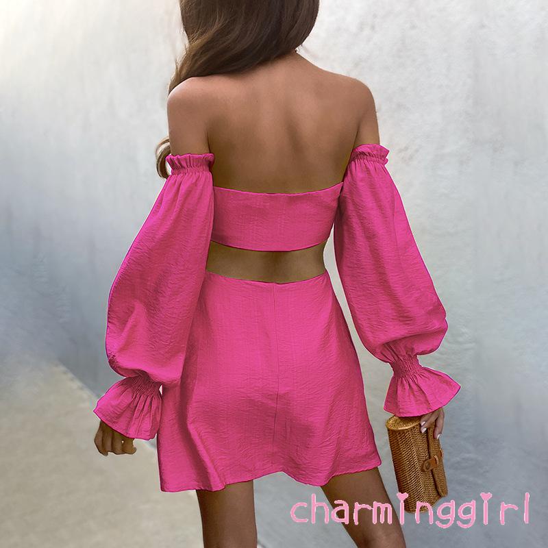 Đầm Trễ Vai Tay Phồng Lưng Cao Thời Trang Mùa Hè Quyến Rũ Cho Nữ