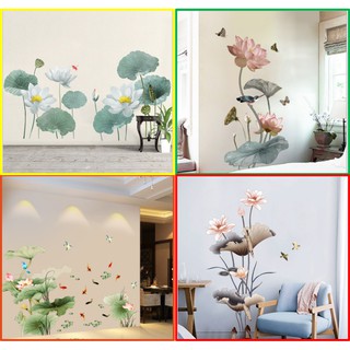 Decal trang trí Hoa sen, cá Trang trí phòng khách, nhà cửa