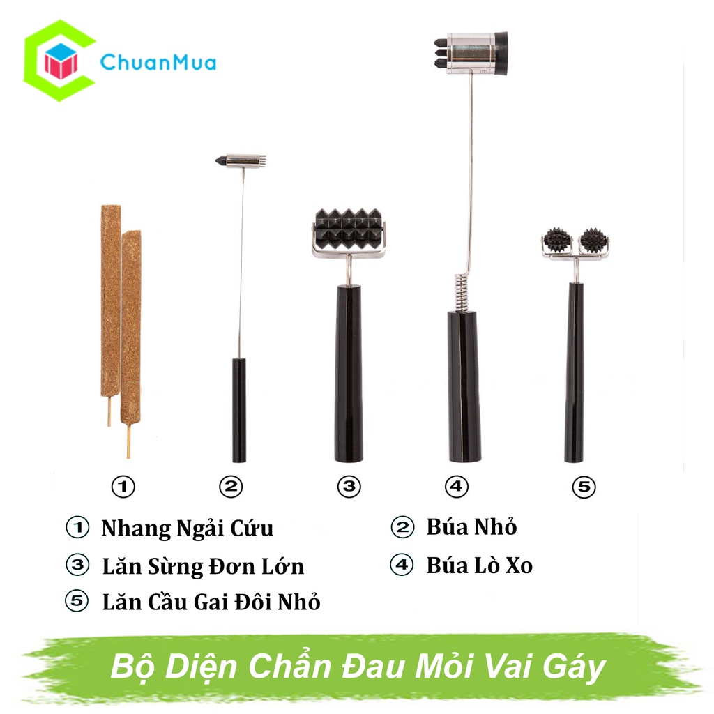 Bộ Dụng Cụ Diện Chẩn Giảm Đau Mỏi, Co Cứng Cổ Vai Gáy - 5 Món (Thiết Bị Massage, Lưu Thông Khí Huyết,...)