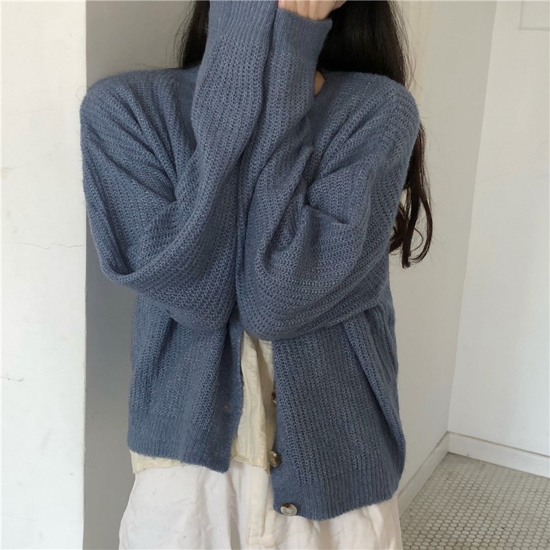 Summer Áo Cardigan Dệt Kim Dáng Rộng Kiểu Hàn Quốc Thời Trang Mùa Thu Cho Nữ Mềm mại Gầy áo choàng ngoài