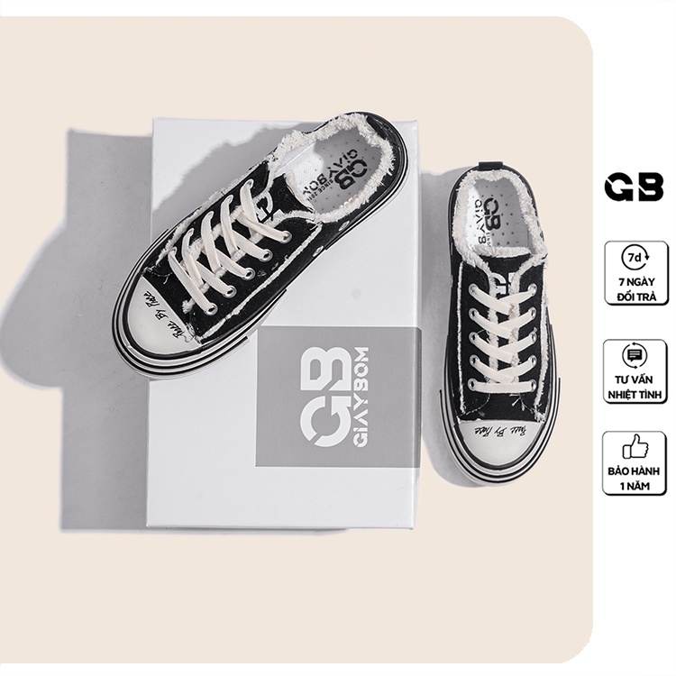 Giày Sneaker Nữ Đen Đế Cao Viền Rách Cá Tính giayBOM B1650