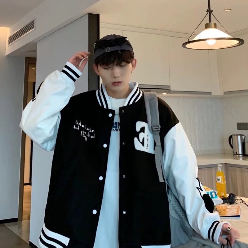 Áo Khoác Bomber Phối Da Siêu Chất In Hình Tim Lửa Siêu Ngầu Dáng Unisex