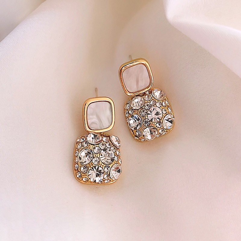 Bông Tai Mạ Bạc 925 Dáng Ngắn Đính Pha Lê Phong Cách Hàn Quốc Thời Trang Cao Cấp
