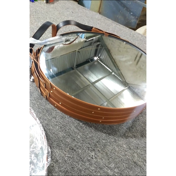 Gương treo tường dây da, gương treo tường tròn D40 - phong cách vintage