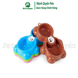 Bát Đôi Gắn Bình Cấp Nước Tự Động Hình Gấu Cho Chó Mèo, Bát Dành Cho Chó Mèo