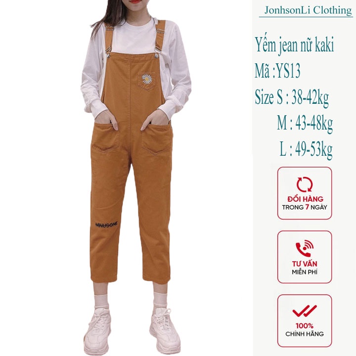 Yếm kaki jeans dài JL JohnsonLi   thêu hoa cúc phong cách trẻ trung hàn quốc LBH01, 2 màu