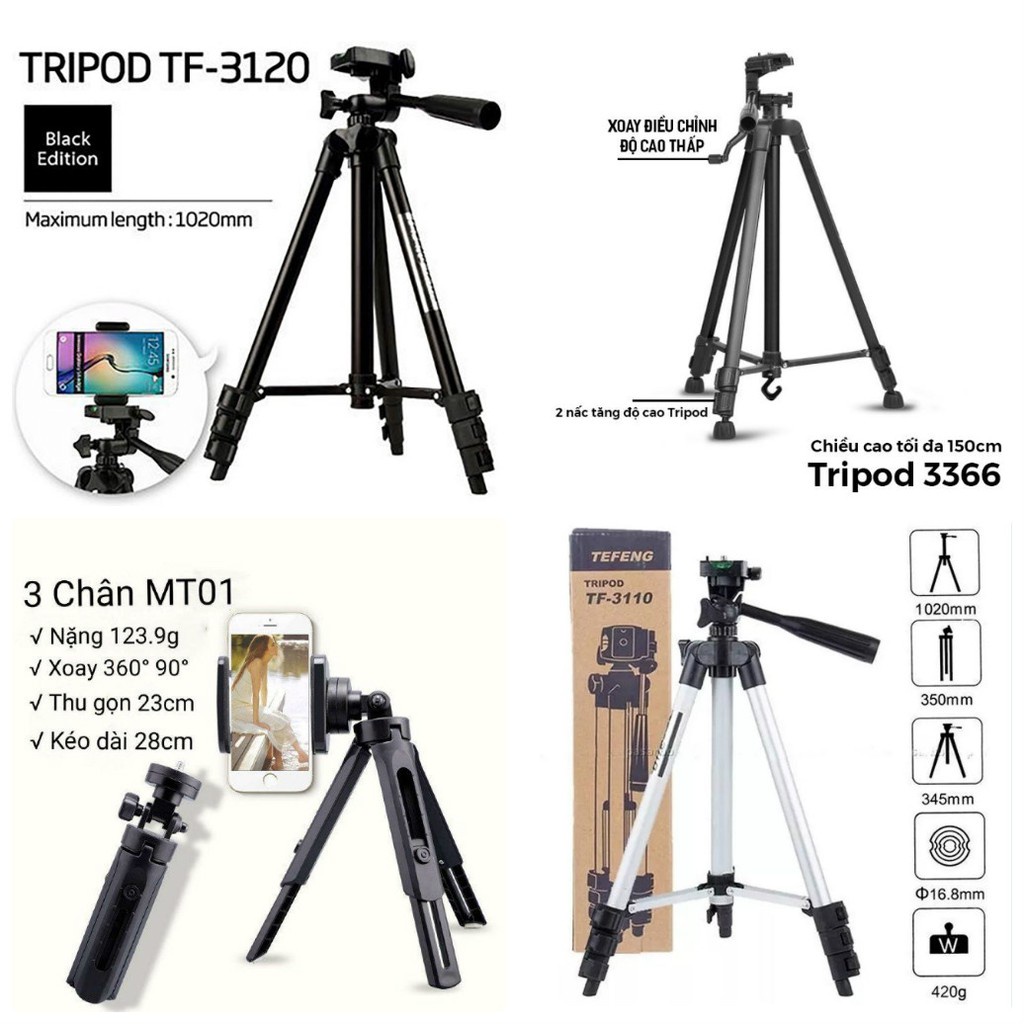 Giá Đỡ Tripod Cây Chụp Hình Tự Sướng | Gậy Chụp Ảnh 3 Chân 3110 và 3120 kết hợp Remote tương thích với nhiều dòng máy