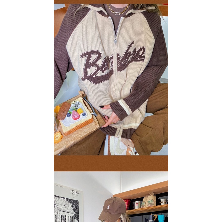 Áo Khoác Cardigan Dệt Kim Cổ POLO Dáng Rộng Thời Trang Thu Đông Mỹ 2022 Cho Nữ