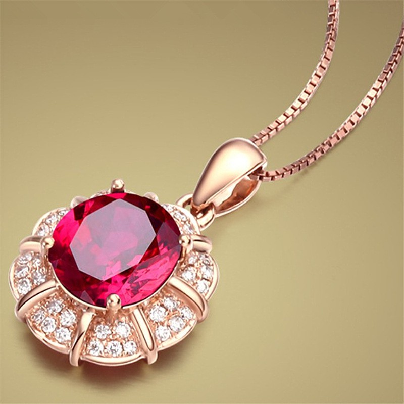 Dây Chuyền Mặt Hình Giọt Nước Đính Đá Ruby Ruby Phong Cách Hàn Quốc