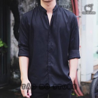 (CÓ SẴN) Áo sơ mi cổ tàu Hàn Quốc cao cấp - SMT02 Đen
