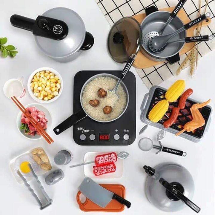 36PCS Kids Kitchen Set - Đồ chơi nấu ăn cao cấp 36 món cho cả bé trai và bé gái tại nhà, có pin và nhạc