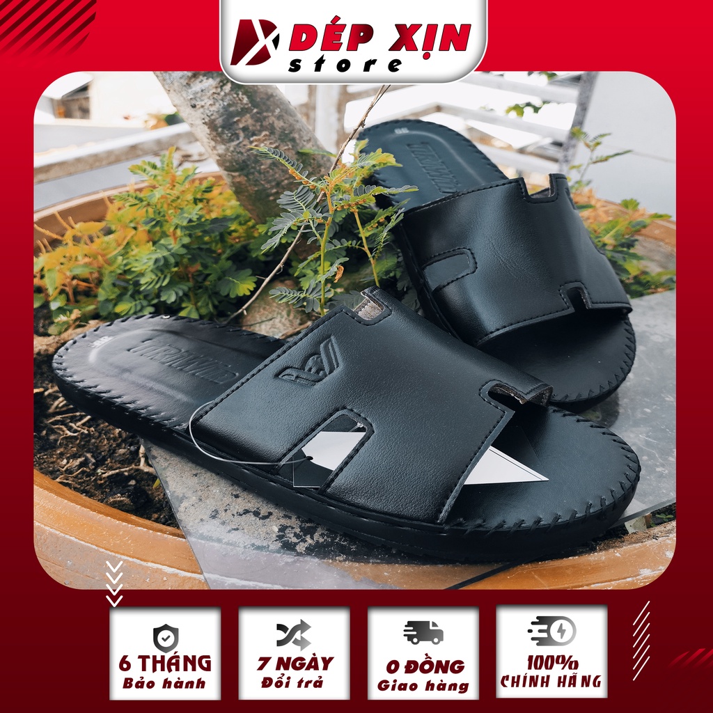 Dép Da Quai Ngang Cao Cấp Chữ H TRIWIN Khâu Quai Đế Siêu Bền màu Trắng