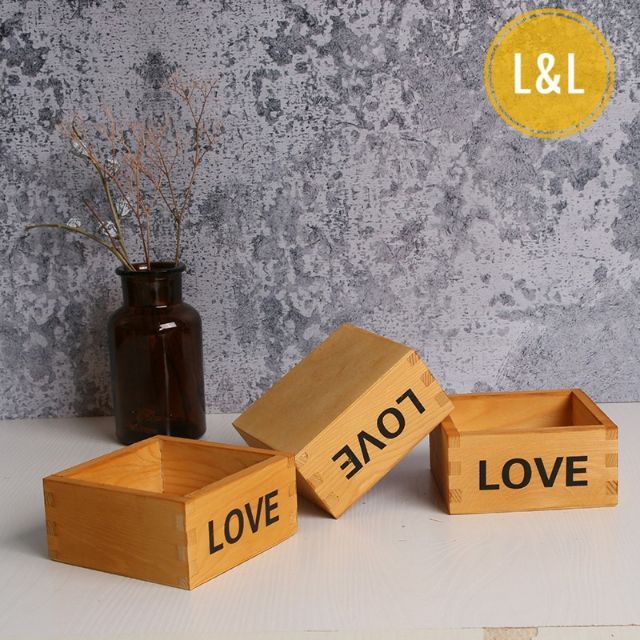 Chậu gỗ LOVE hình chữ nhật trồng cây cảnh cây cảnh nội thất, tiểu cảnh sen đá, xương rồng, cây cảnh để bàn