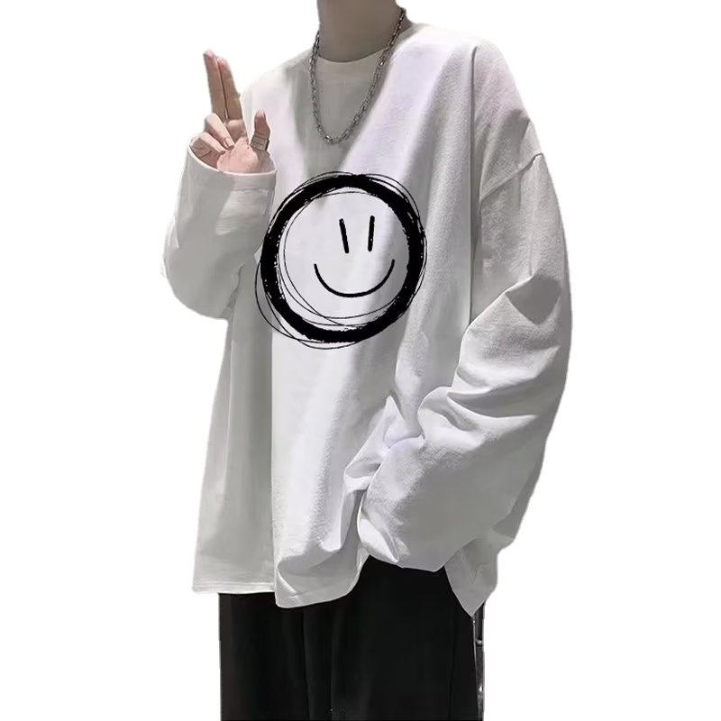 Áo Thun Tay Dài Cổ Tròn Dáng Rộng In Hình Biểu Cảm Thời Trang Phong Cách Hàn Quốc Cho Nam Size M-5XL