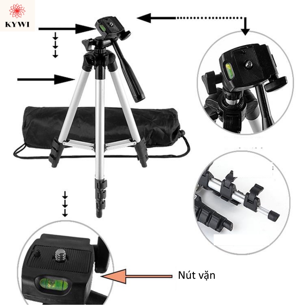 Gậy chụp ảnh 3 chân, giá đỡ điện thoại, Tripod, cây livestream - KYWI SHOP