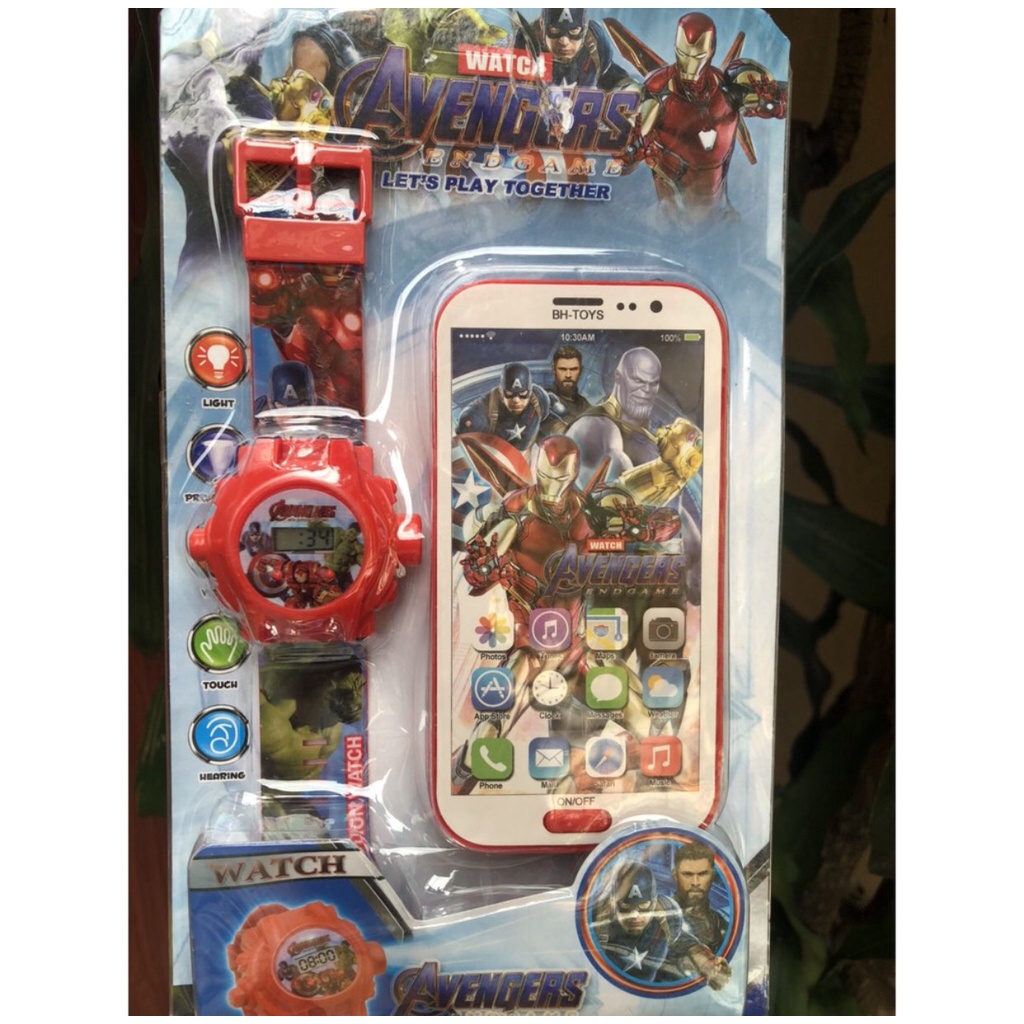 Đồng hồ đeo tay và điện thoại phát nhạc Elsa, các nhân vật hoạt hình - Set đồ chơi cho bé - Time365