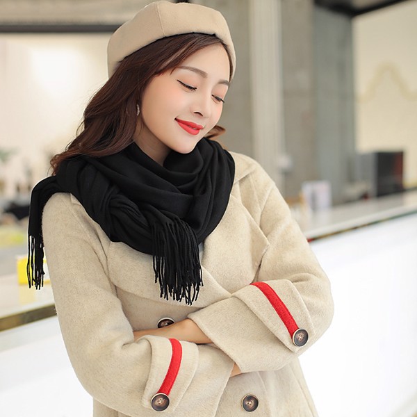 Khăn quàng cổ nữ mùa đông len cashmere choàng cổ đẹp giữ ấm đủ màu trơn đen, vàng, đỏ, be, xanh dương, tím, rêu, hồng
