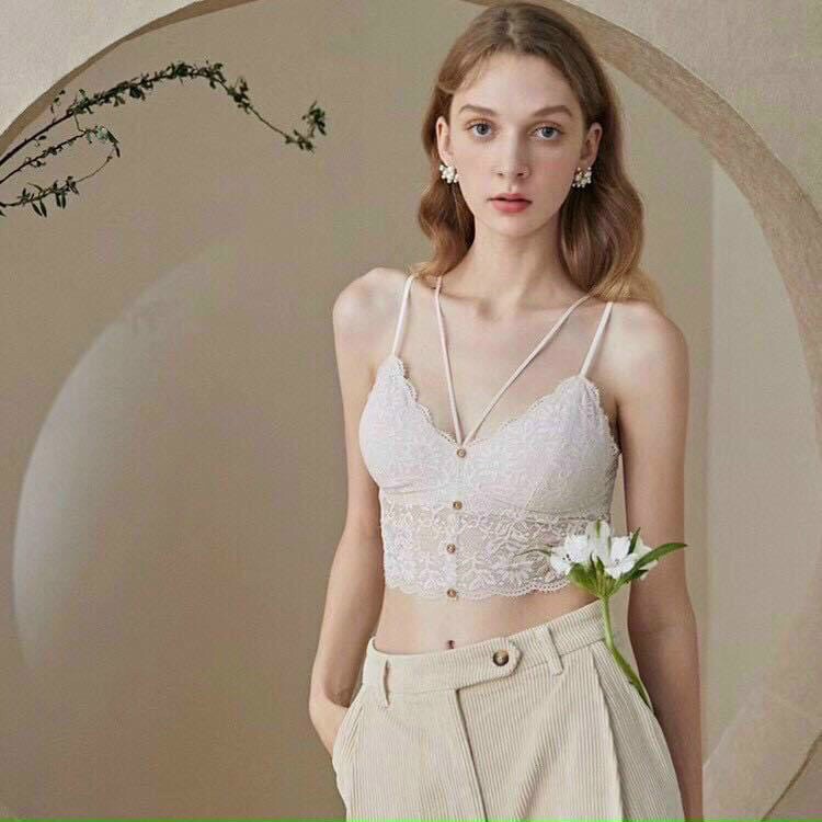 Áo lót Bra phối ren dây đôi đan chéo - Áo bra phong cách điệu đà cho phái đẹp HOT 2021 FreeSize dưới 60kg