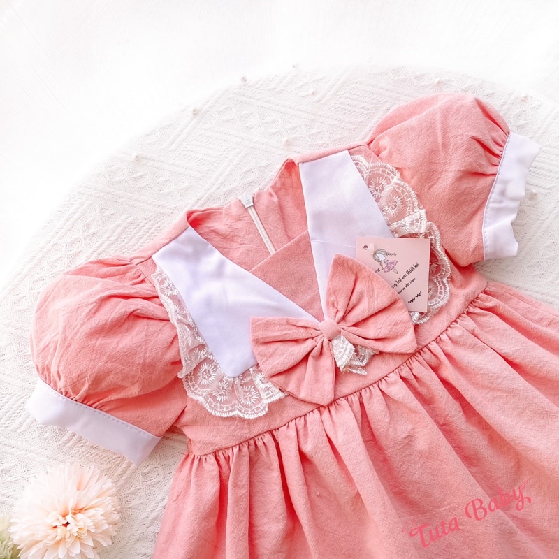 Váy Bé Gái Thô Đũi Hồng Cổ Bèo Ren Xinh Xắn, Váy Hồng Pastel Đáng Yêu Cho Bé FREESHIP, Váy Trẻ Em Thiết Kế
