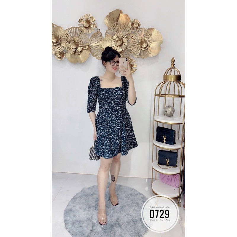 BIGSIZE Đầm nhung hoa D729