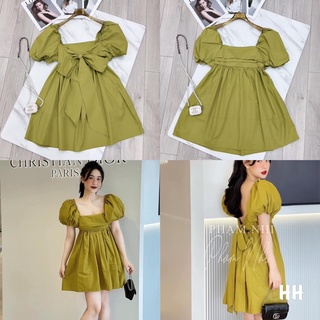 Váy thô cổ vuông tay bồng hở lưng nơ lưng form baby doll siêu đẹp (kèm ảnh thật)