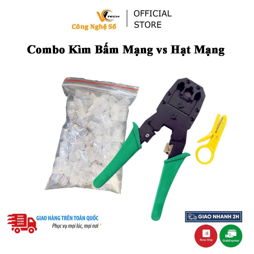 Combo (Kìm Mạng Xanh TOOL WJ315+ 300 Hạt Mạng Nhựa RJ45)