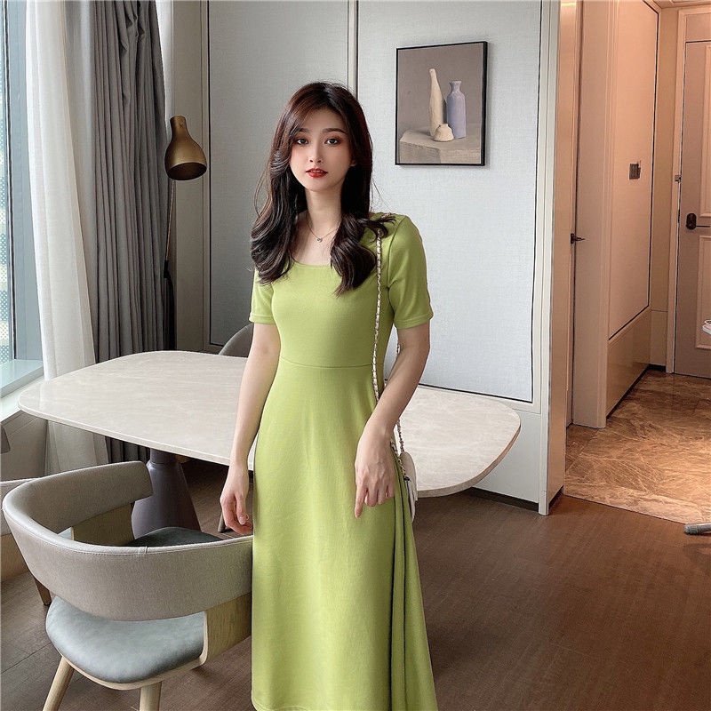 Đầm Tay Dài Cổ Vuông Thời Trang Mùa Thu Quyến Rũ Cho Nữ 2021