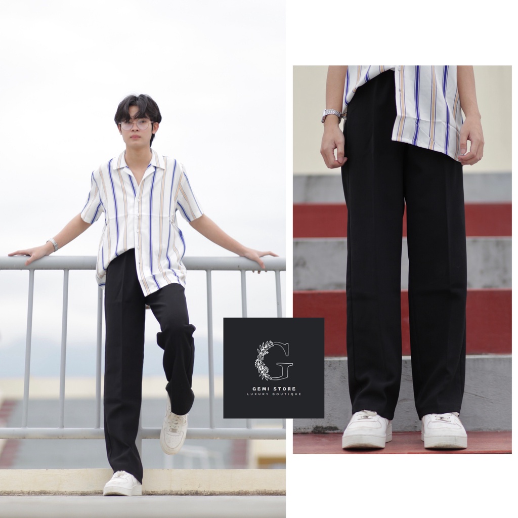 Quần Vải Suông Nam Nữ HAPPYORSAD Line Đen ( Line Pant MA99 Ống rộng )