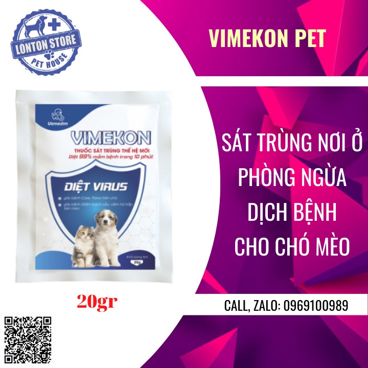 VEMEDIM Vimekon for pets sát trùng thế hệ mới dùng cho chuồng trại nuôi chó, mèo diệt virus gây bệnh, gói 20g