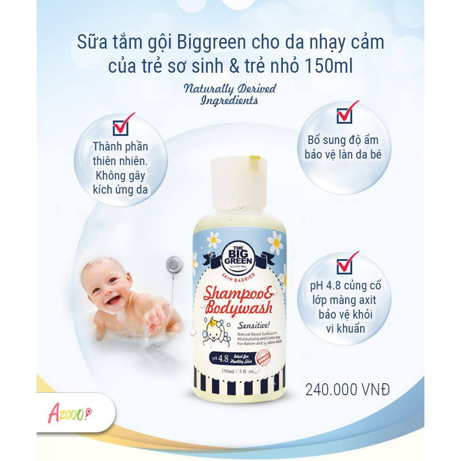 Sữa tắm gội Biggreen cho da nhạy cảm của trẻ sơ sinh & trẻ nhỏ 150ml_BG24