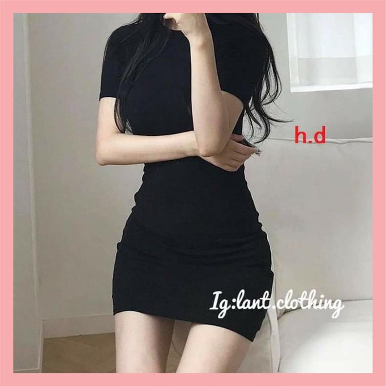 VÁY BODY CHẤT BODIP NGẮN TAY🦋VÁY ÔM BASIC HÀN QUỐC MẪU MỚI 2021 Unisex 1 MÀU ĐEN