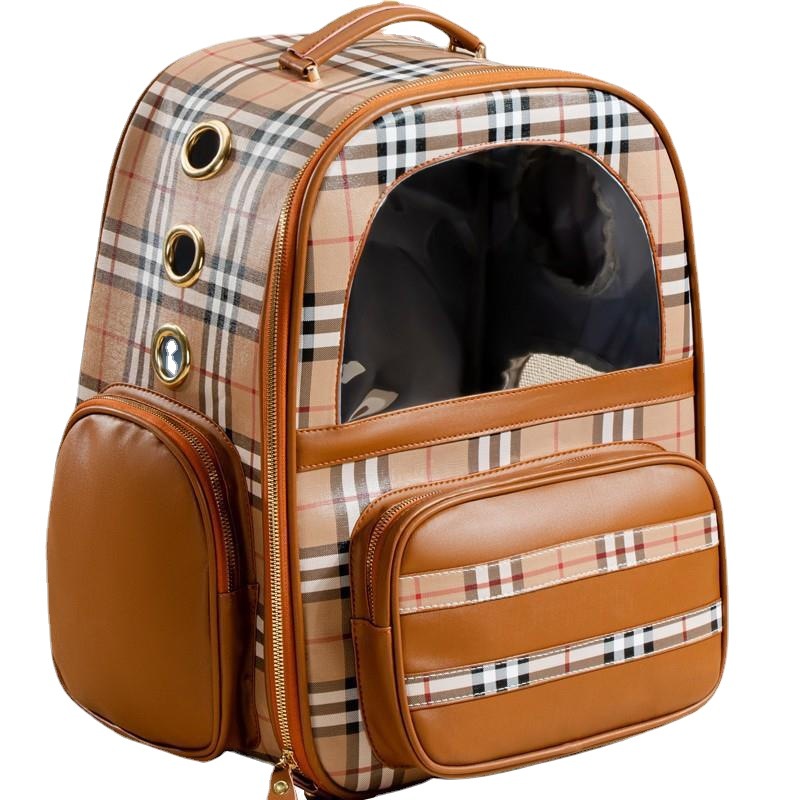 Balo Burberry thời trang vận chuyển thú cưng thiết kế thông minh, rộng rãi, kèm túi chứa thức ăn cho mèo