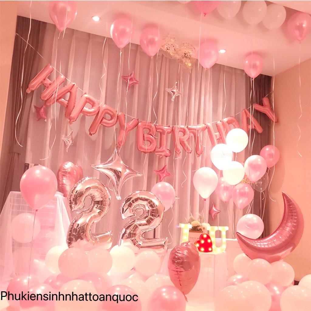 ❤️MẪU HOT 2022❤️ Set Bóng Trang Trí Sinh Nhật Người Lớn Màu Hồng