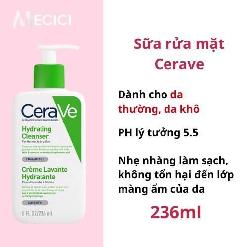 Sữa rửa mặt Cerave Cleaner cho da dầu, da thường, da khô, da nhạy cảm, 236ml - Hàng chính hãng