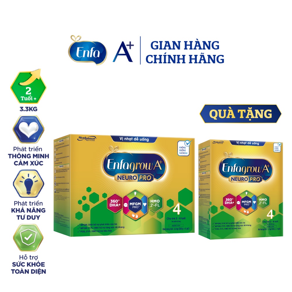 [Mã MKBESBD58 giảm 6% đơn 600K] [Tặng 1 hộp 1.1kg] Hộp Sữa bột Enfagrow A+ Neuropro 4 Vị thanh mát - 3.3kg