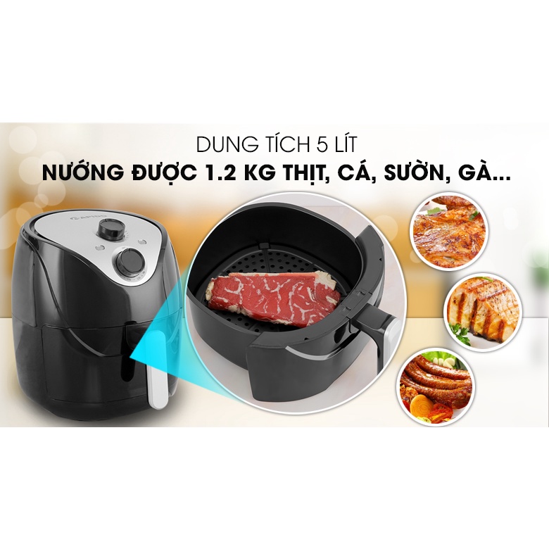 Nồi chiên không dầu Rapido RAF5.0M 5 lít - Nút điều khiển cơ- Công Suất 1500W- Bảo Hành Chính Hãng