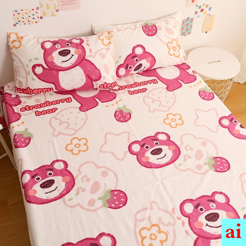 Một Cặp Vỏ Gối Cotton Tinh Khiết In Hình Gấu Dâu Tây Dễ Thương Kích Thước 48x74cm