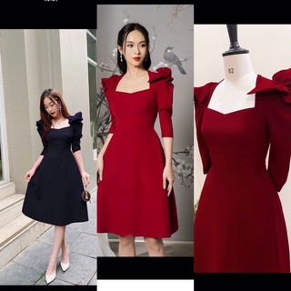 Đầm xòe cổ tim,tay phồng siêu hot kèm hình thật