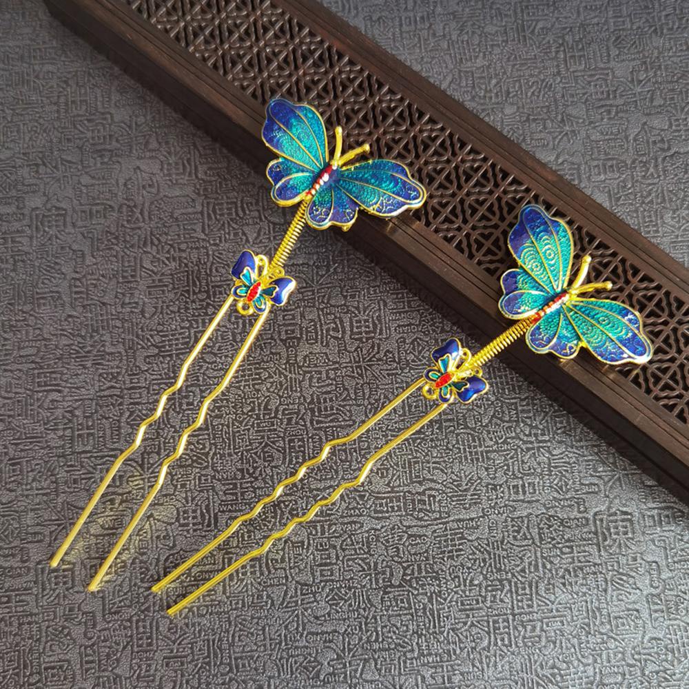 CLEOES Trâm Cài Tóc Hình Bướm Bằng Kim Loại Phong Cách Trung Hoa Cổ Điển DIY